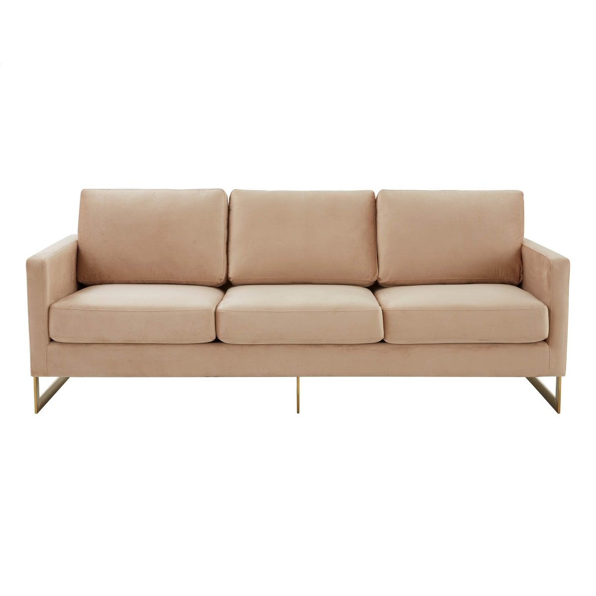 Lincoln 3-Seater Sofa Upholstered in Velvet/Leather with Black/Silver/Gold Steel Base Velvet Gold Beige Sofa LeisureMod