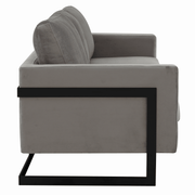 Lincoln 3-Seater Sofa Upholstered in Velvet/Leather with Black/Silver/Gold Steel Base Velvet Black Light Grey Sofa LeisureMod