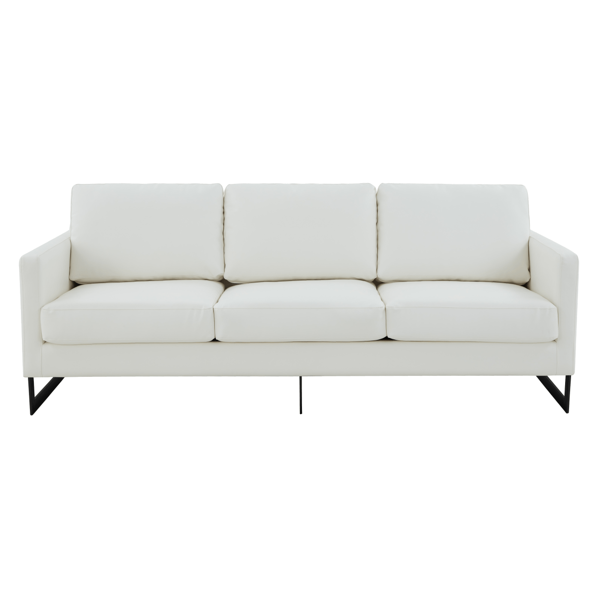 Lincoln 3-Seater Sofa Upholstered in Velvet/Leather with Black/Silver/Gold Steel Base Leather Black White Sofa LeisureMod