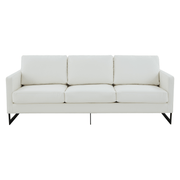 Lincoln 3-Seater Sofa Upholstered in Velvet/Leather with Black/Silver/Gold Steel Base Leather Black White Sofa LeisureMod