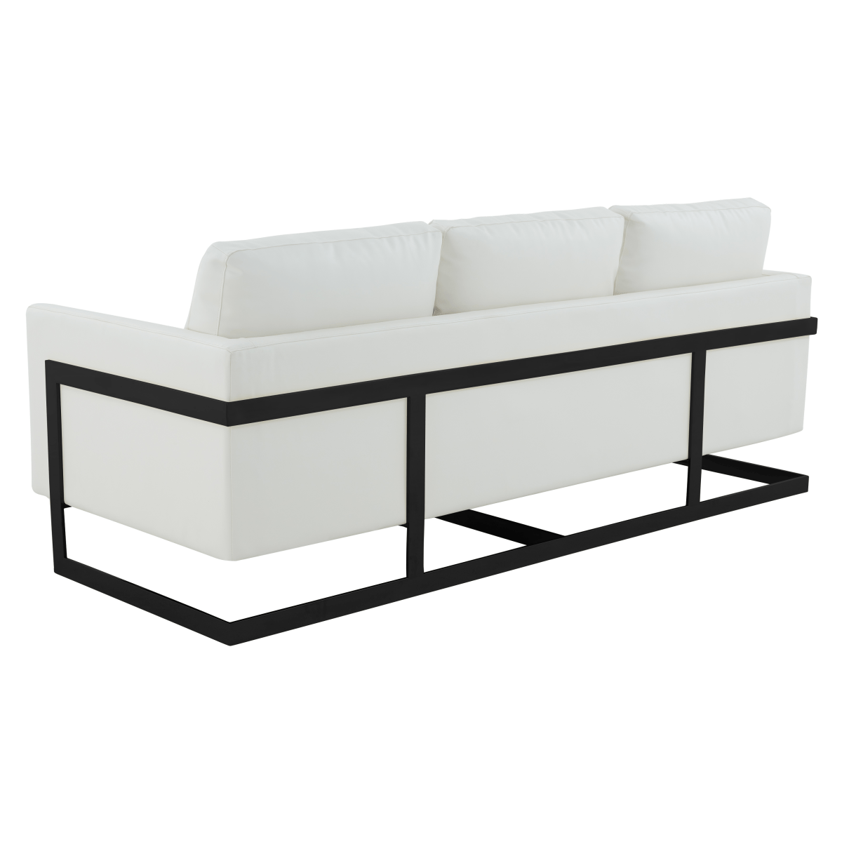 Lincoln 3-Seater Sofa Upholstered in Velvet/Leather with Black/Silver/Gold Steel Base Leather Black White Sofa LeisureMod