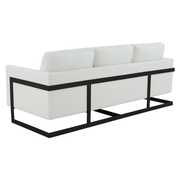 Lincoln 3-Seater Sofa Upholstered in Velvet/Leather with Black/Silver/Gold Steel Base Leather Black White Sofa LeisureMod