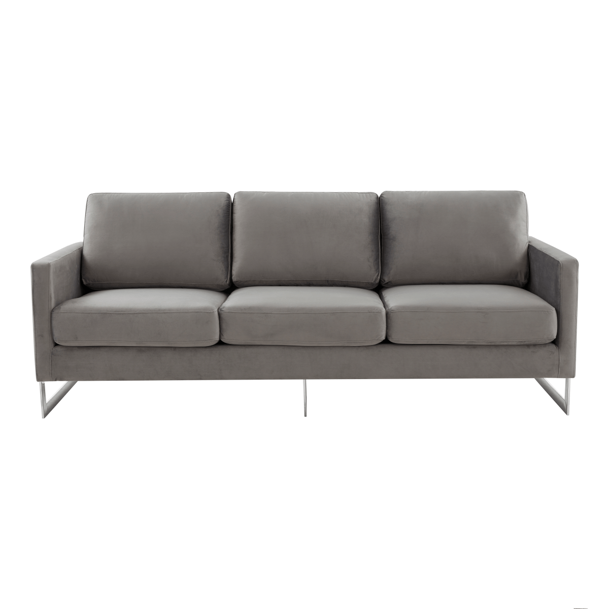 Lincoln 3-Seater Sofa Upholstered in Velvet/Leather with Black/Silver/Gold Steel Base Velvet Silver Light Grey Sofa LeisureMod