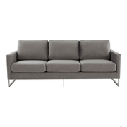 Lincoln 3-Seater Sofa Upholstered in Velvet/Leather with Black/Silver/Gold Steel Base Velvet Silver Light Grey Sofa LeisureMod