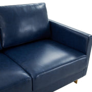 Lincoln 3-Seater Sofa Upholstered in Velvet/Leather with Black/Silver/Gold Steel Base Leather Gold Blue Sofa LeisureMod