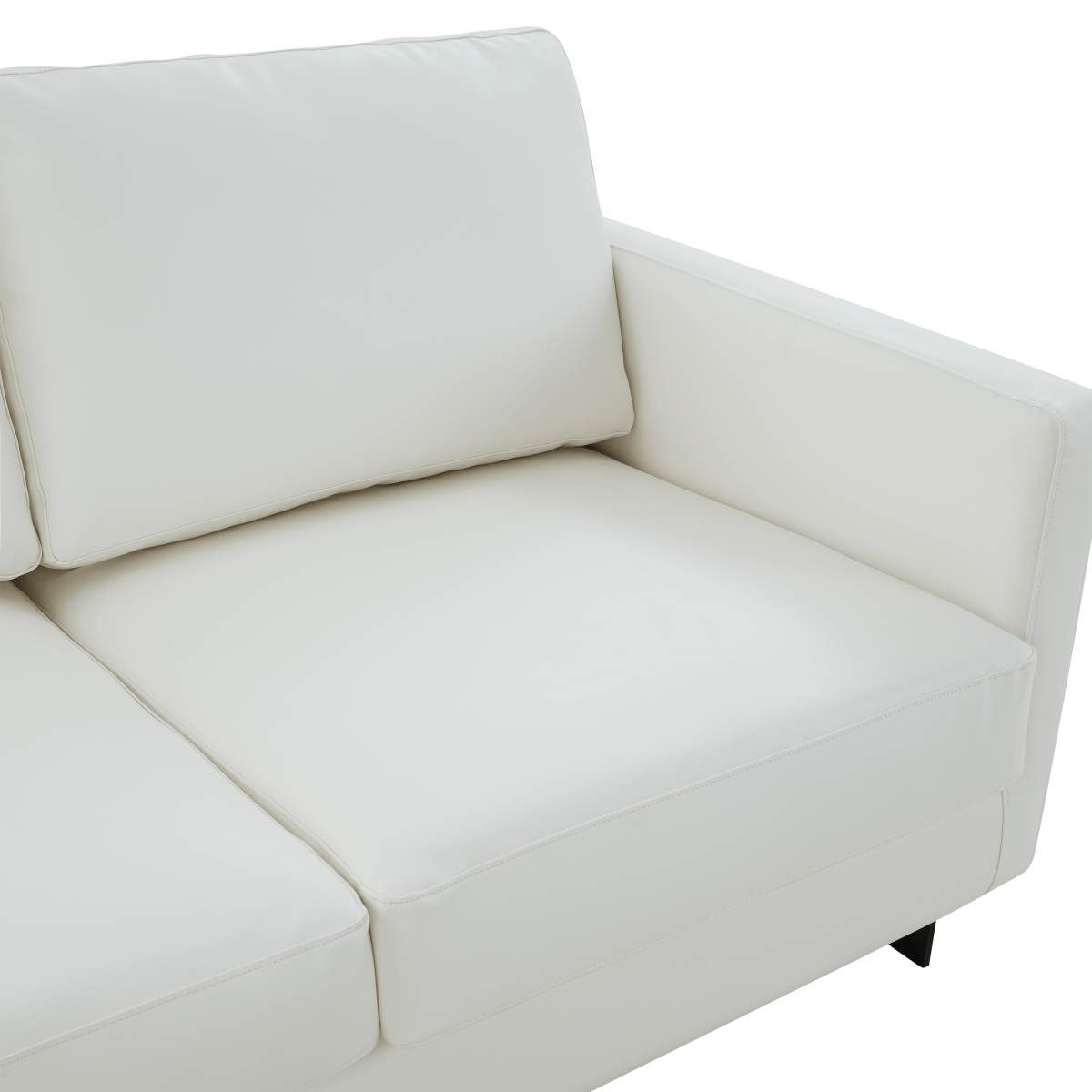 Lincoln 3-Seater Sofa Upholstered in Velvet/Leather with Black/Silver/Gold Steel Base Leather Black White Sofa LeisureMod