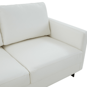 Lincoln 3-Seater Sofa Upholstered in Velvet/Leather with Black/Silver/Gold Steel Base Leather Black White Sofa LeisureMod