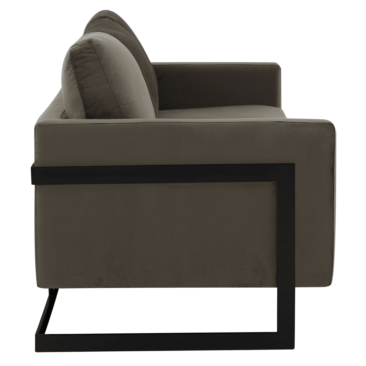 Lincoln 3-Seater Sofa Upholstered in Velvet/Leather with Black/Silver/Gold Steel Base Velvet Black Dark Grey Sofa LeisureMod