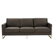 Lincoln 3-Seater Sofa Upholstered in Velvet/Leather with Black/Silver/Gold Steel Base Velvet Gold Dark Grey Sofa LeisureMod