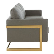 Lincoln 3-Seater Sofa Upholstered in Velvet/Leather with Black/Silver/Gold Steel Base Leather Gold Grey Sofa LeisureMod