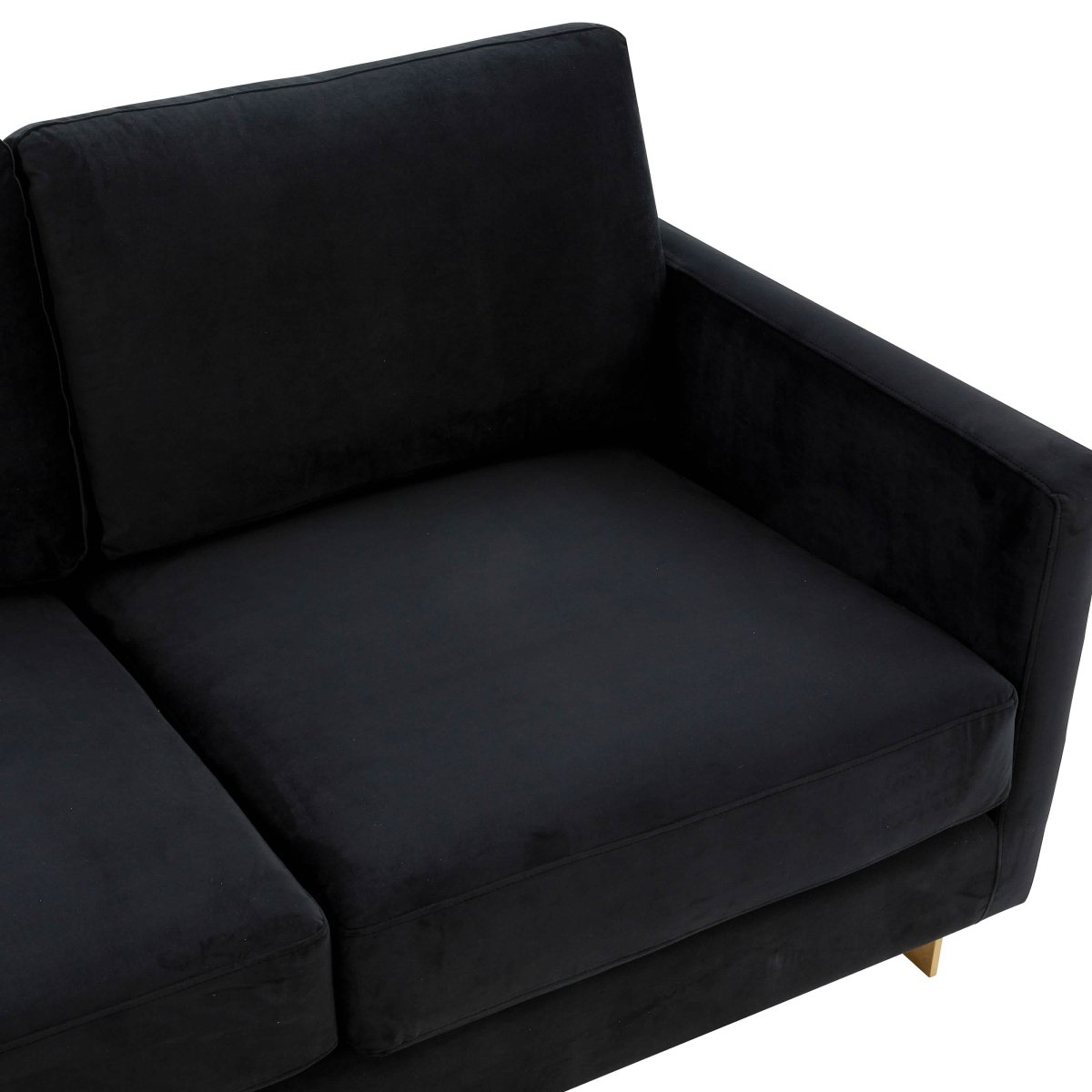 Lincoln 3-Seater Sofa Upholstered in Velvet/Leather with Black/Silver/Gold Steel Base Velvet Gold Beige Sofa LeisureMod