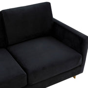 Lincoln 3-Seater Sofa Upholstered in Velvet/Leather with Black/Silver/Gold Steel Base Velvet Gold Beige Sofa LeisureMod