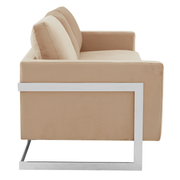 Lincoln 3-Seater Sofa Upholstered in Velvet/Leather with Black/Silver/Gold Steel Base Velvet Silver Beige Sofa LeisureMod