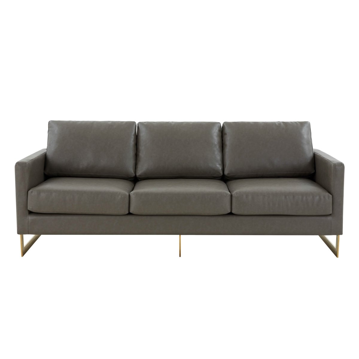 Lincoln 3-Seater Sofa Upholstered in Velvet/Leather with Black/Silver/Gold Steel Base Leather Gold Grey Sofa LeisureMod