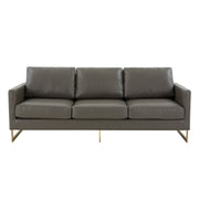 Lincoln 3-Seater Sofa Upholstered in Velvet/Leather with Black/Silver/Gold Steel Base Leather Gold Grey Sofa LeisureMod