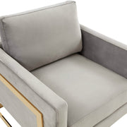 Lincoln Modern Upholstered in Fabric Single Seater Sofa With Gold/Black/White Metal Frame Velvet Gold Light Grey Sofa Leisuremod