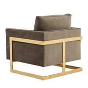 Lincoln Modern Upholstered in Fabric Single Seater Sofa With Gold/Black/White Metal Frame Velvet Gold Dark Grey Sofa Leisuremod