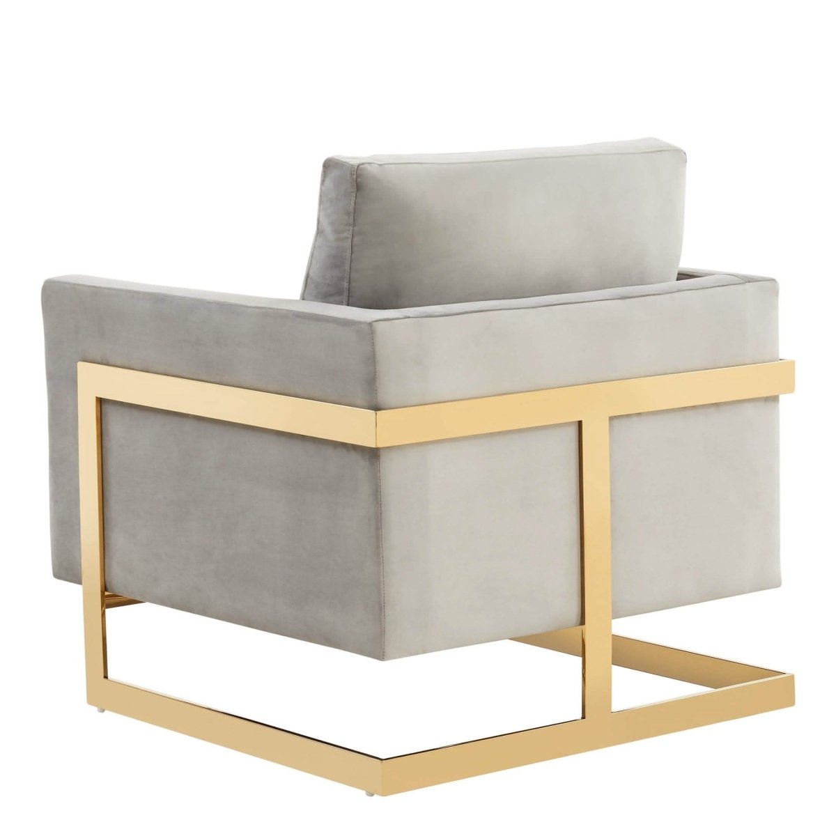Lincoln Modern Upholstered in Fabric Single Seater Sofa With Gold/Black/White Metal Frame Velvet Gold Light Grey Sofa Leisuremod