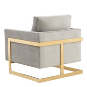 Lincoln Modern Upholstered in Fabric Single Seater Sofa With Gold/Black/White Metal Frame Velvet Gold Light Grey Sofa Leisuremod