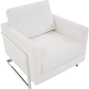 Lincoln Modern Upholstered in Fabric Single Seater Sofa With Gold/Black/White Metal Frame Boucle Silver White Sofa Leisuremod