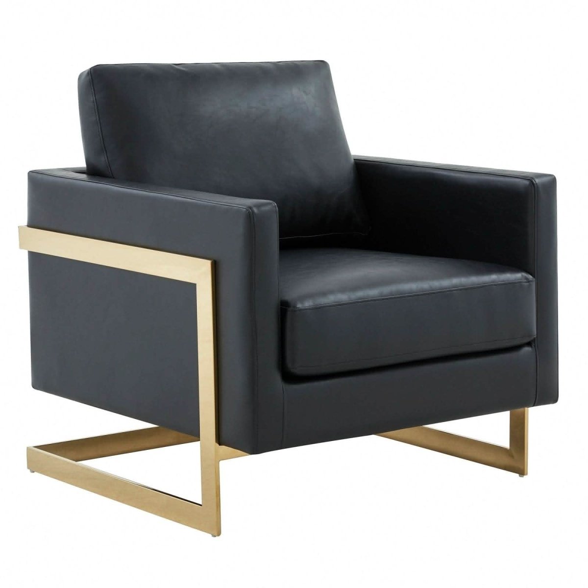 Lincoln Modern Upholstered in Fabric Single Seater Sofa With Gold/Black/White Metal Frame Leather Gold Black Sofa Leisuremod