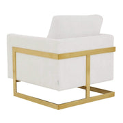 Lincoln Modern Upholstered in Fabric Single Seater Sofa With Gold/Black/White Metal Frame Boucle Gold White Sofa Leisuremod
