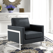 Lincoln Modern Upholstered in Fabric Single Seater Sofa With Gold/Black/White Metal Frame Leather Silver Black Sofa Leisuremod
