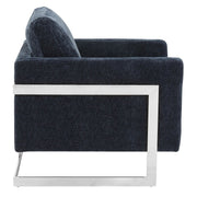 Lincoln Modern Upholstered in Fabric Single Seater Sofa With Gold/Black/White Metal Frame Boucle Silver Blue Sofa Leisuremod