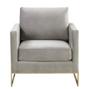 Lincoln Modern Upholstered in Fabric Single Seater Sofa With Gold/Black/White Metal Frame Velvet Gold Light Grey Sofa Leisuremod