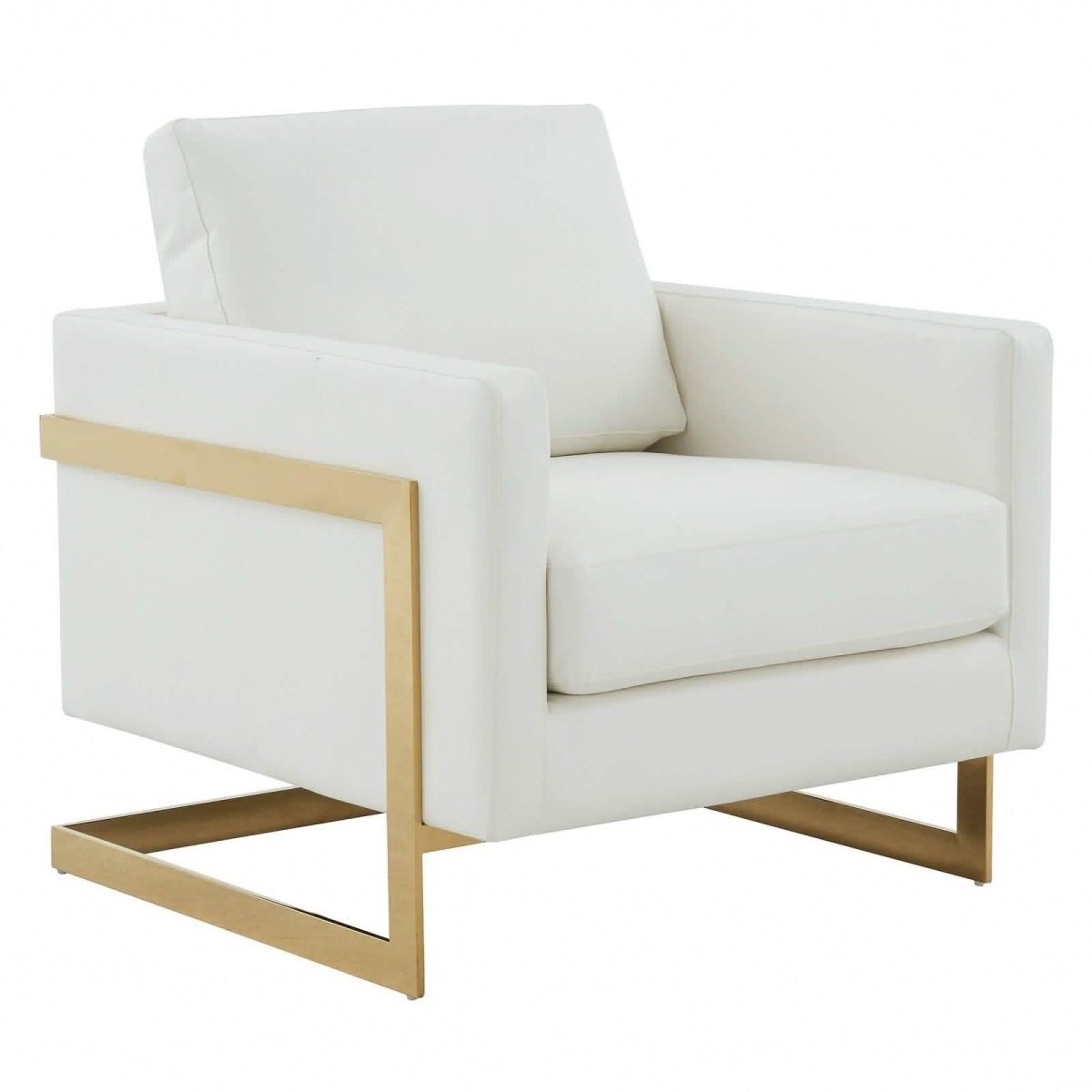 Lincoln Modern Upholstered in Fabric Single Seater Sofa With Gold/Black/White Metal Frame Leather Gold White Sofa Leisuremod