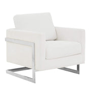 Lincoln Modern Upholstered in Fabric Single Seater Sofa With Gold/Black/White Metal Frame Boucle Silver White Sofa Leisuremod