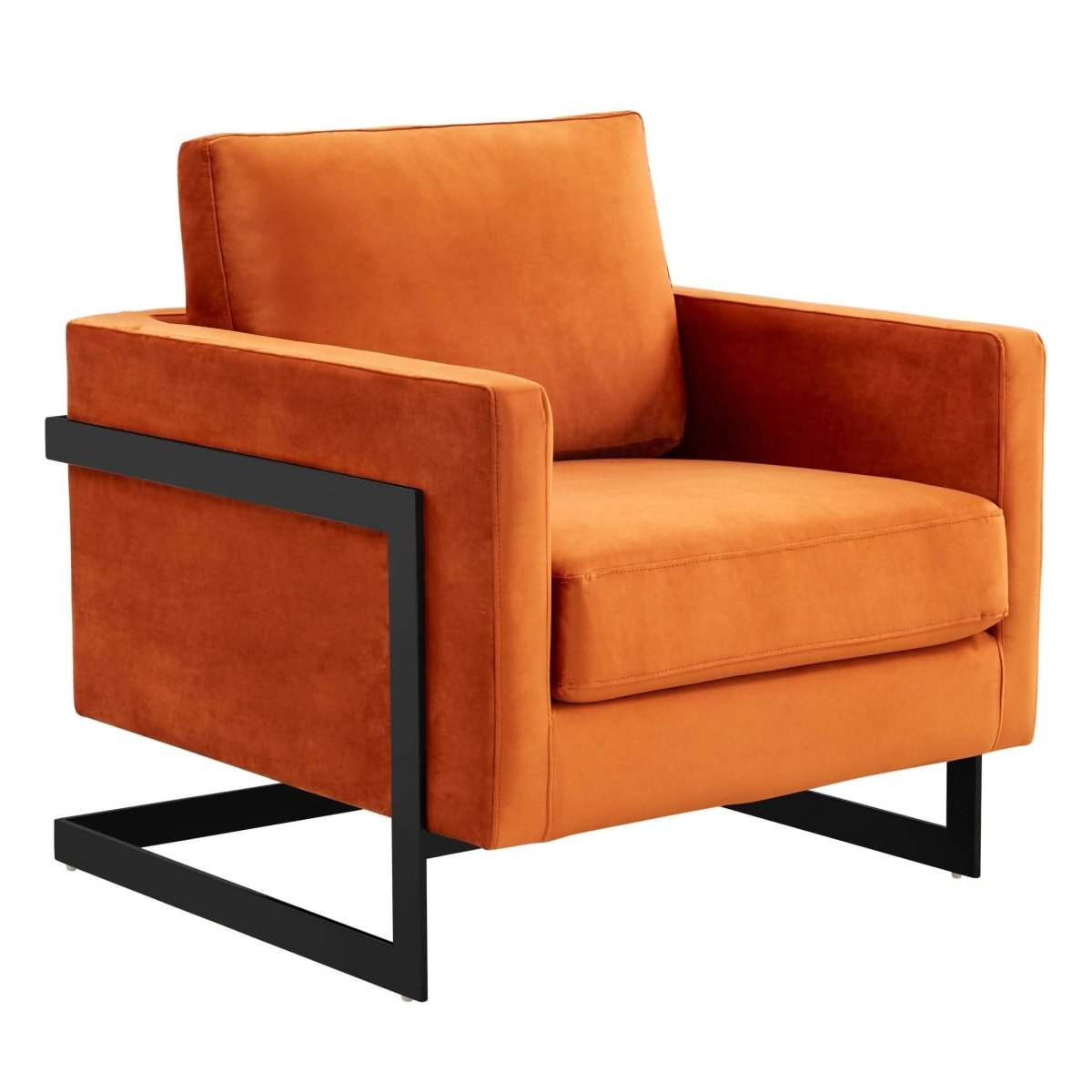 Lincoln Modern Upholstered in Fabric Single Seater Sofa With Gold/Black/White Metal Frame Velvet Gold Light Grey Sofa Leisuremod