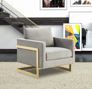 Lincoln Modern Upholstered in Fabric Single Seater Sofa With Gold/Black/White Metal Frame Velvet Gold Light Grey Sofa Leisuremod