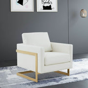 Lincoln Modern Upholstered in Fabric Single Seater Sofa With Gold/Black/White Metal Frame Leather Gold White Sofa Leisuremod