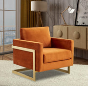 Lincoln Modern Upholstered in Fabric Single Seater Sofa With Gold/Black/White Metal Frame Velvet Gold Dark Grey Sofa Leisuremod