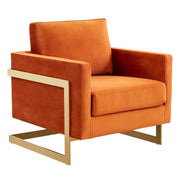 Lincoln Modern Upholstered in Fabric Single Seater Sofa With Gold/Black/White Metal Frame Velvet Gold Dark Grey Sofa Leisuremod