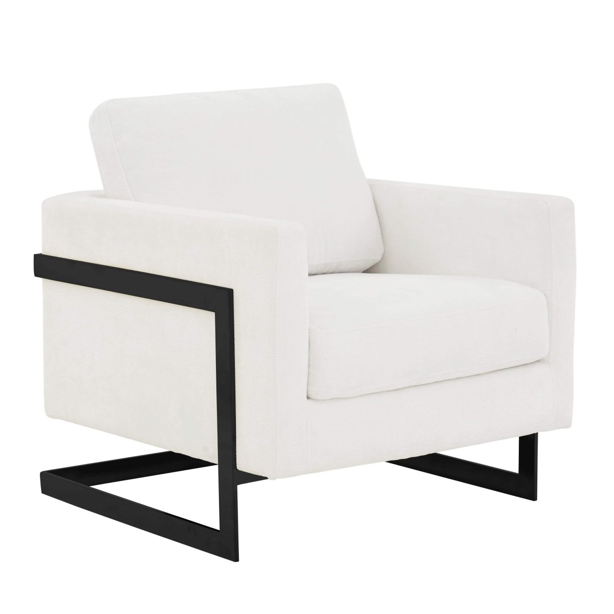 Lincoln Modern Upholstered in Fabric Single Seater Sofa With Gold/Black/White Metal Frame Boucle Black White Sofa Leisuremod