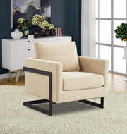Lincoln Modern Upholstered in Fabric Single Seater Sofa With Gold/Black/White Metal Frame Velvet Gold Light Grey Sofa Leisuremod