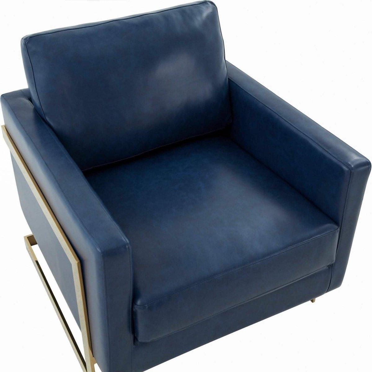 Lincoln Modern Upholstered in Fabric Single Seater Sofa With Gold/Black/White Metal Frame Leather Gold Navy Blue Sofa Leisuremod