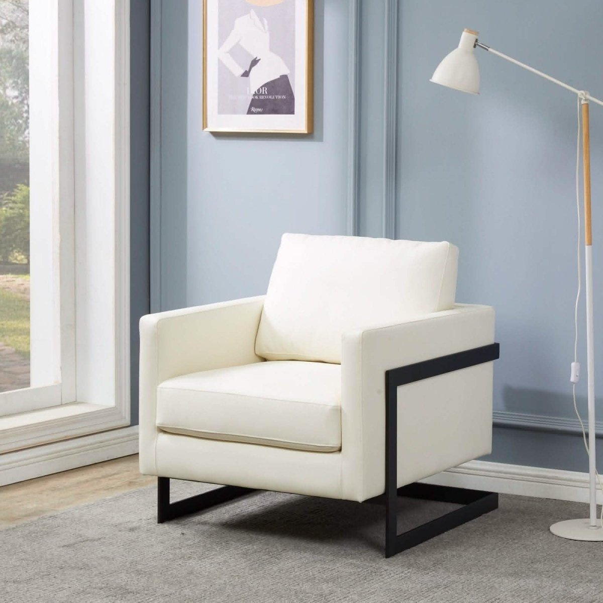 Lincoln Modern Upholstered in Fabric Single Seater Sofa With Gold/Black/White Metal Frame Leather Black White Sofa Leisuremod
