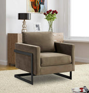 Lincoln Modern Upholstered in Fabric Single Seater Sofa With Gold/Black/White Metal Frame Velvet Gold Light Grey Sofa Leisuremod