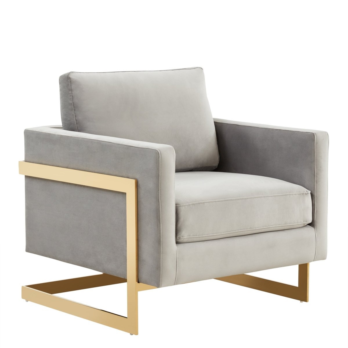 Lincoln Modern Upholstered in Fabric Single Seater Sofa With Gold/Black/White Metal Frame Velvet Gold Light Grey Sofa Leisuremod