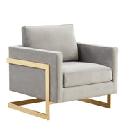 Lincoln Modern Upholstered in Fabric Single Seater Sofa With Gold/Black/White Metal Frame Velvet Gold Light Grey Sofa Leisuremod
