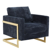 Lincoln Modern Upholstered in Fabric Single Seater Sofa With Gold/Black/White Metal Frame Boucle Gold Blue Sofa Leisuremod