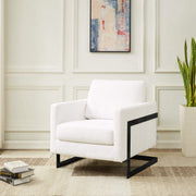 Lincoln Modern Upholstered in Fabric Single Seater Sofa With Gold/Black/White Metal Frame Boucle Black White Sofa Leisuremod