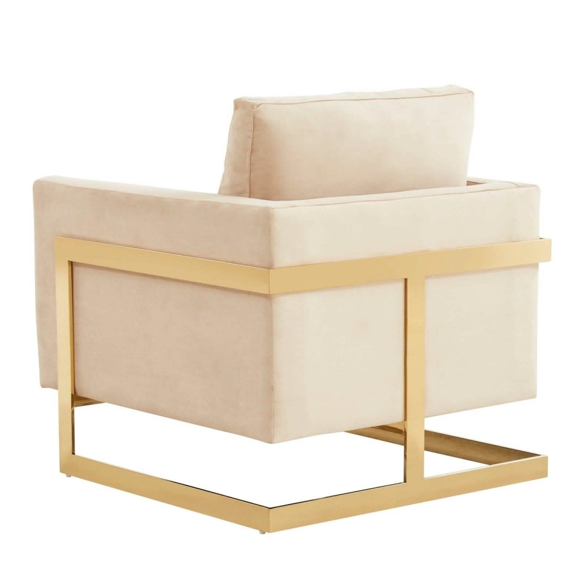 Lincoln Modern Upholstered in Fabric Single Seater Sofa With Gold/Black/White Metal Frame Velvet Gold Beige Sofa Leisuremod