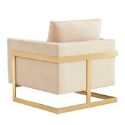 Lincoln Modern Upholstered in Fabric Single Seater Sofa With Gold/Black/White Metal Frame Velvet Gold Beige Sofa Leisuremod