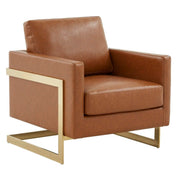 Lincoln Modern Upholstered in Fabric Single Seater Sofa With Gold/Black/White Metal Frame Leather Gold Cognac Tan Sofa Leisuremod