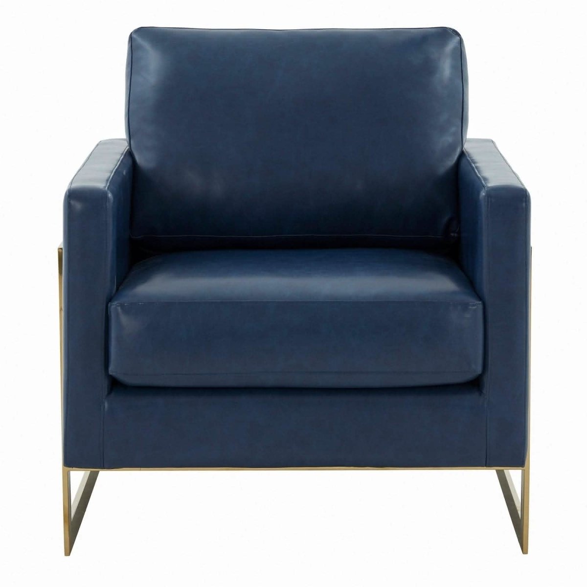 Lincoln Modern Upholstered in Fabric Single Seater Sofa With Gold/Black/White Metal Frame Leather Gold Navy Blue Sofa Leisuremod