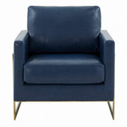 Lincoln Modern Upholstered in Fabric Single Seater Sofa With Gold/Black/White Metal Frame Leather Gold Navy Blue Sofa Leisuremod